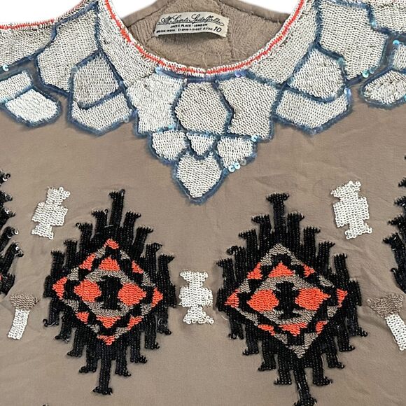 AllSaint Spitalfields Sequin Beaded Western Artsy Aztec Tank Top Women Size 10 - Picture 4 of 11
